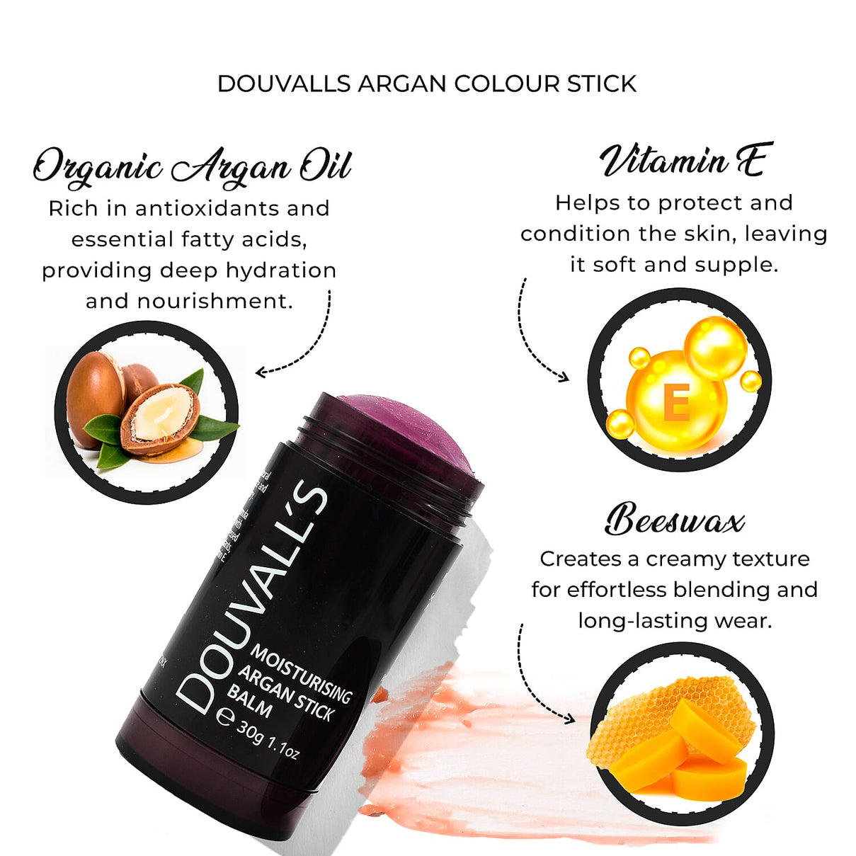 Douvalls Argan Colour Stick Make Up Balm (30g) - Smoked Plum 7676728 6