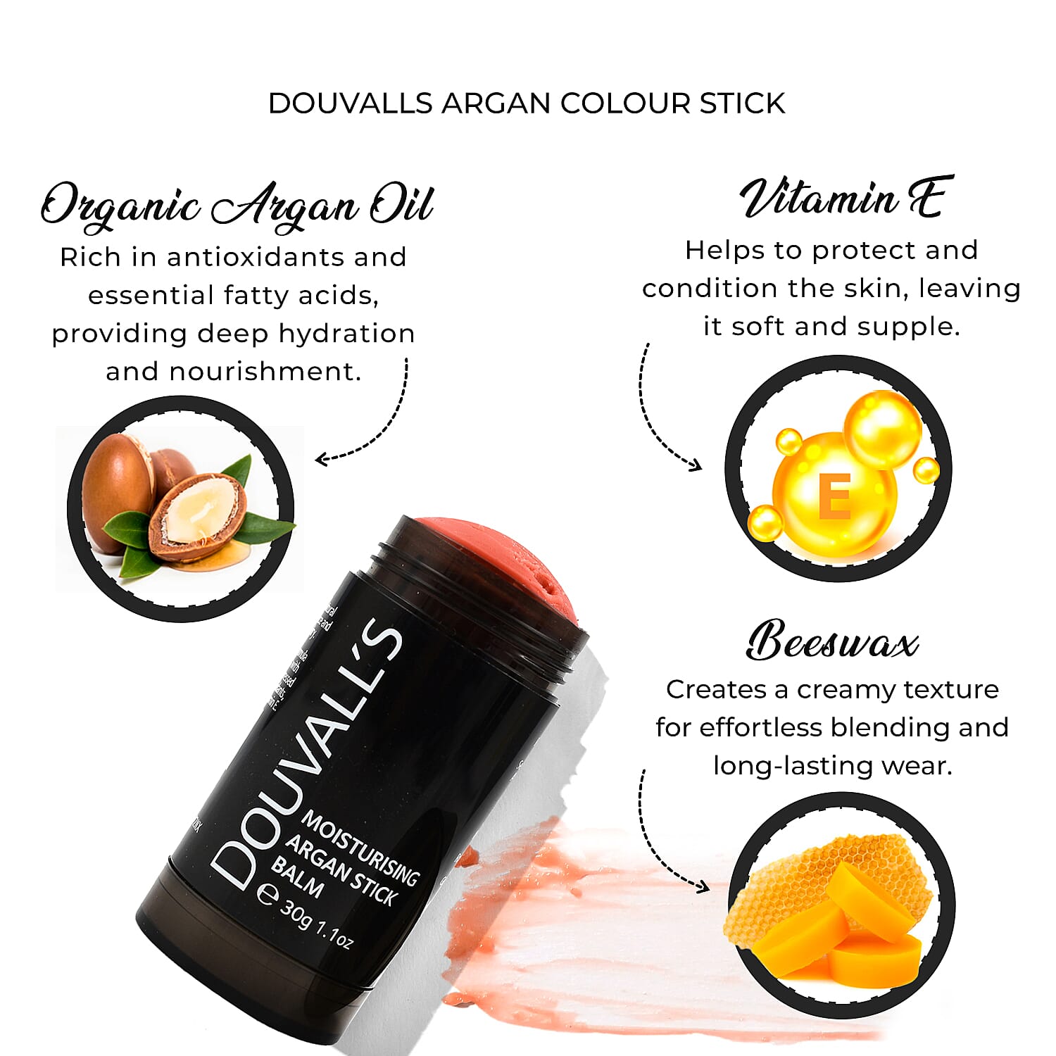 Douvalls Argan Colour Stick Make Up Balm (30g) - Boss Peach 7676730 6