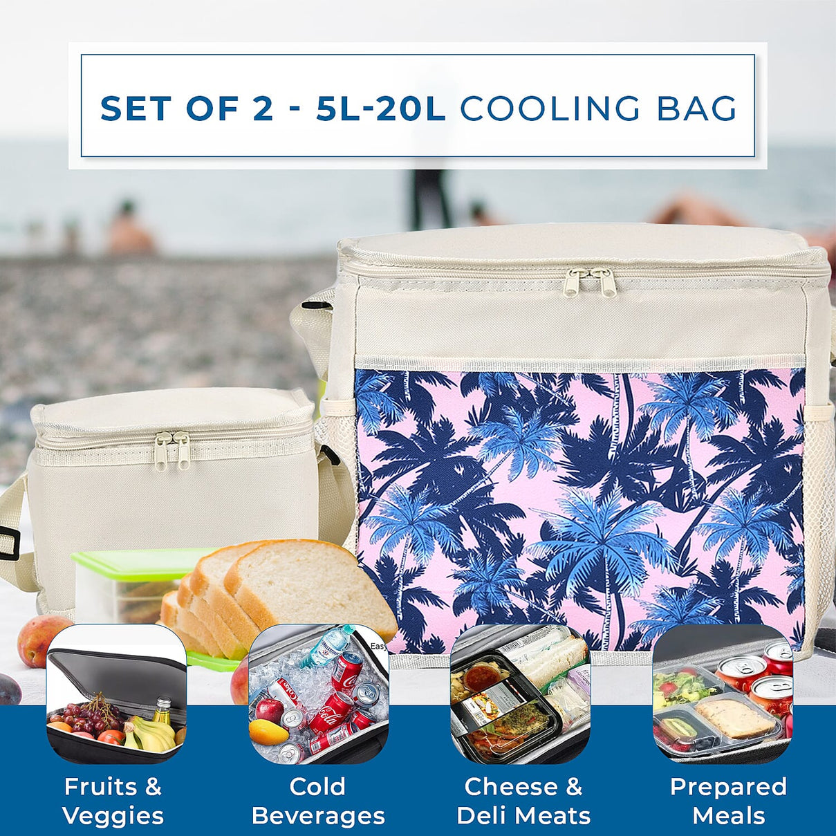 Set of 2 (5L-20L) Floral printed Picnic Cooling Bag - Beige 7677330 2