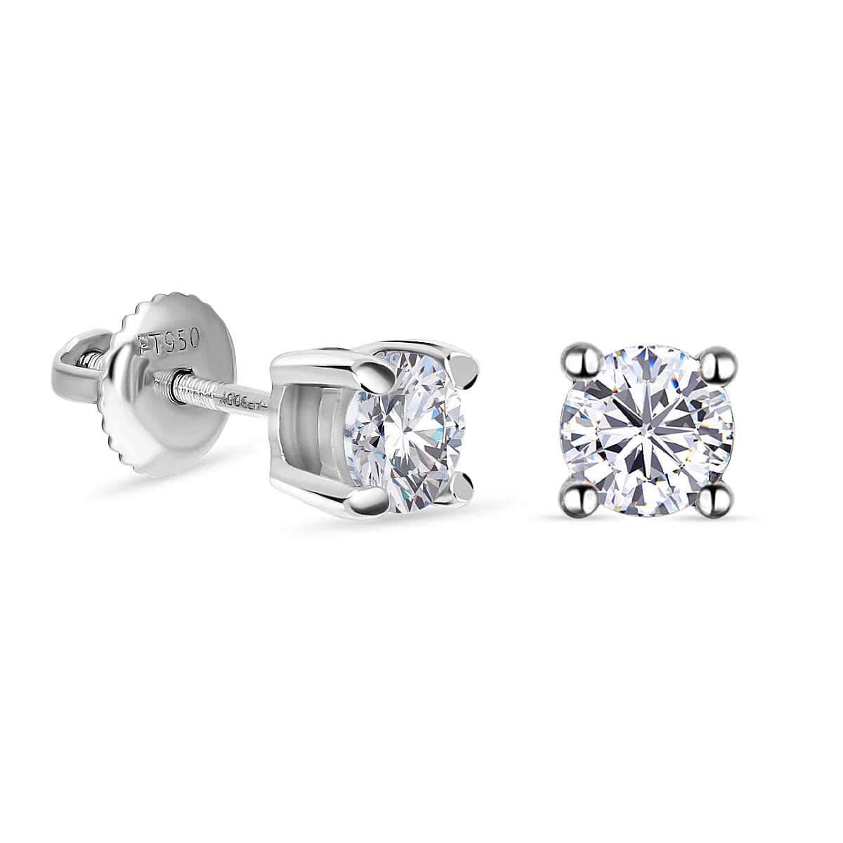 LUXURIANT 1 Ct. Lab Grown Diamond Solitaire Stud Earrings in 950 Platinum, IGI Certified With Screw Back 7678250 1
