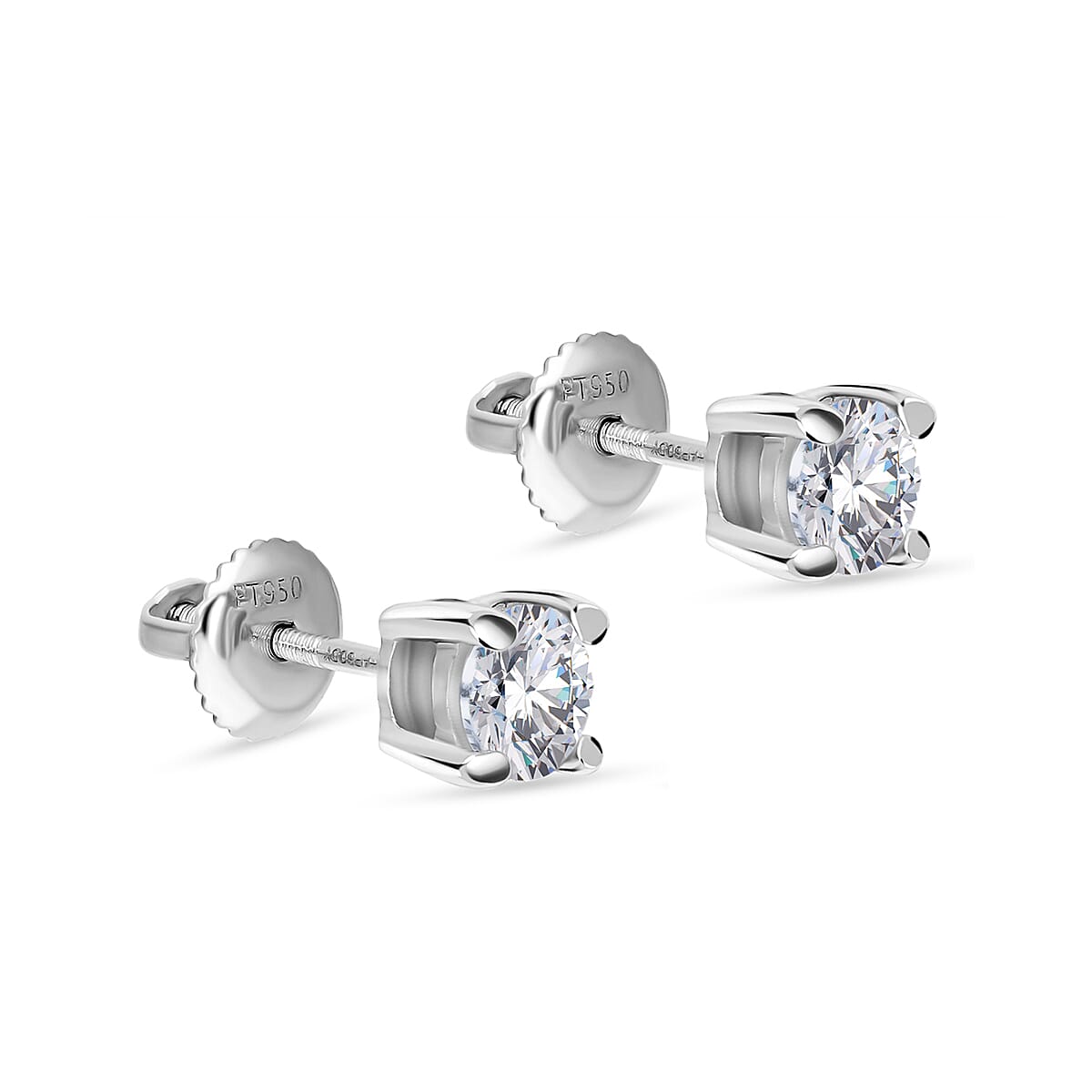 LUXURIANT 1 Ct. Lab Grown Diamond Solitaire Stud Earrings in 950 Platinum, IGI Certified With Screw Back 7678250 3