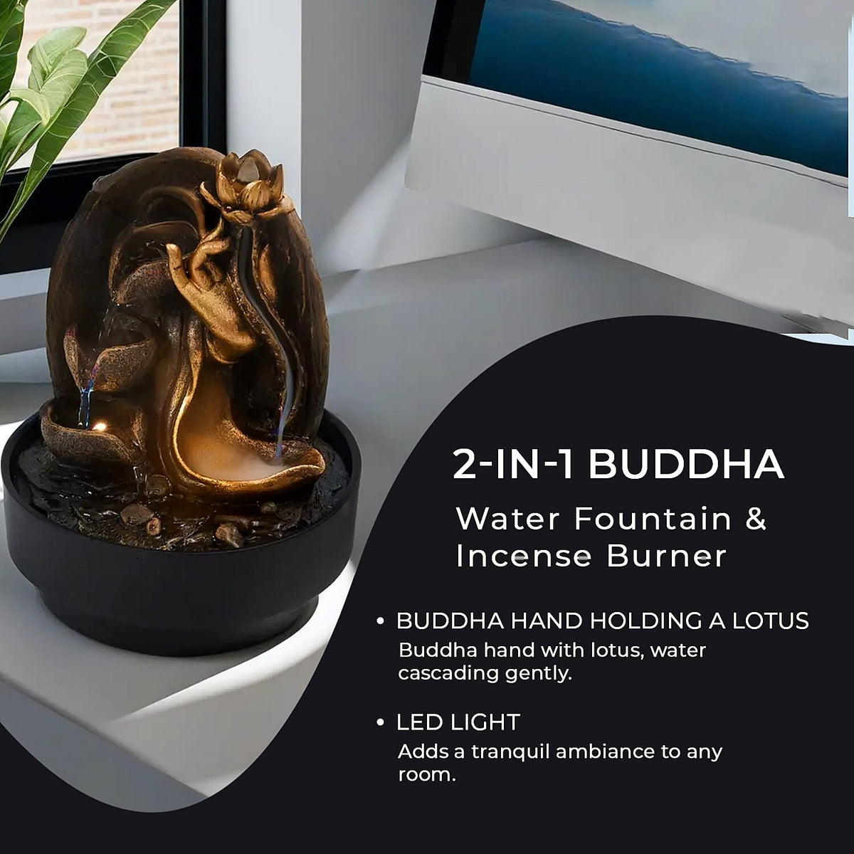 2-In-1 Water Fountain With Incense Burner With Light (30pcs Incense) 7681128 3