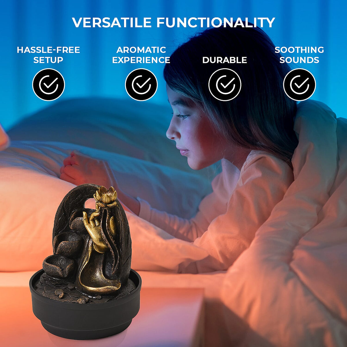 2-In-1 Water Fountain With Incense Burner With Light (30pcs Incense) 7681128 4