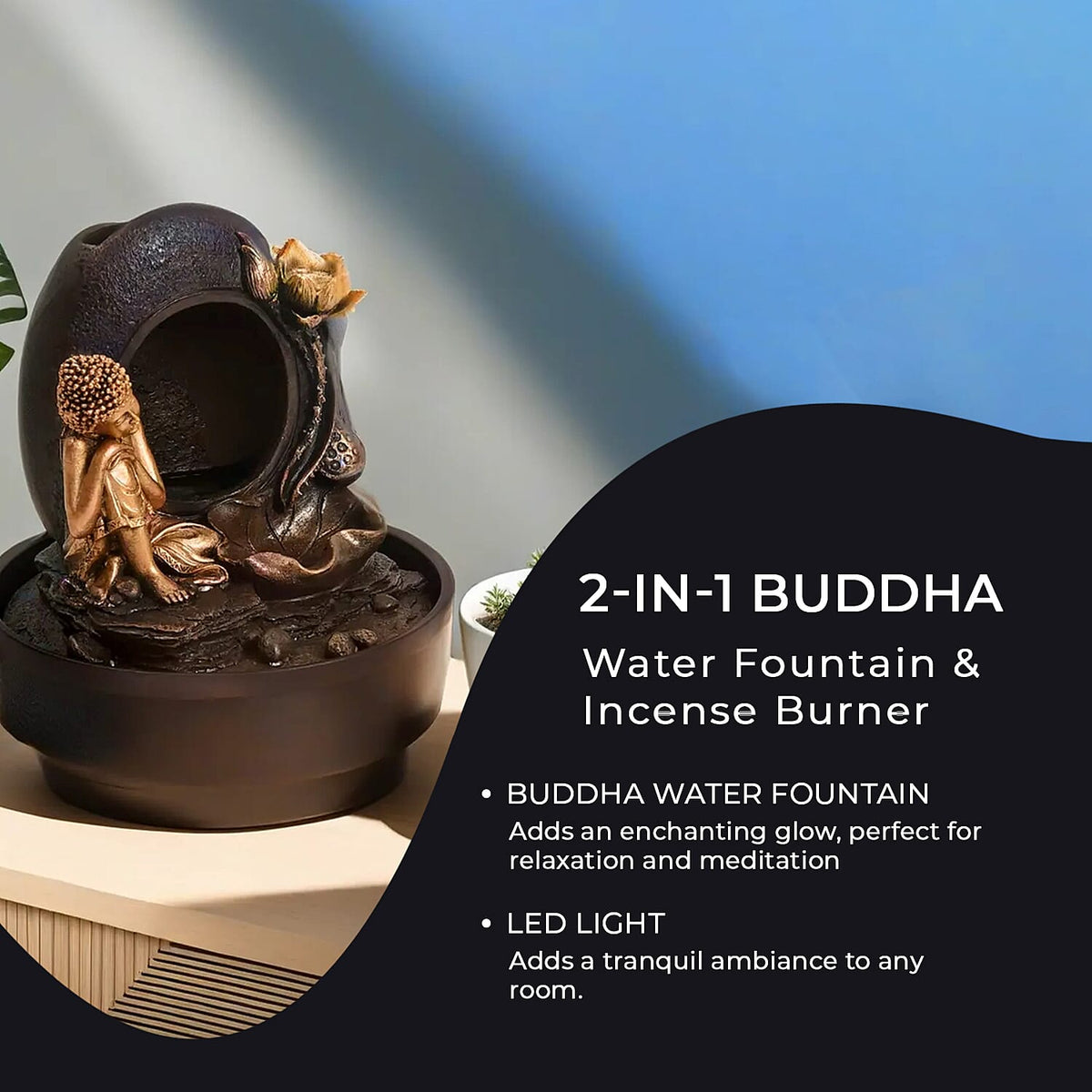 2-In-1 Water Fountain With Incense Burner With Light (30pcs Incense) 7681811 3