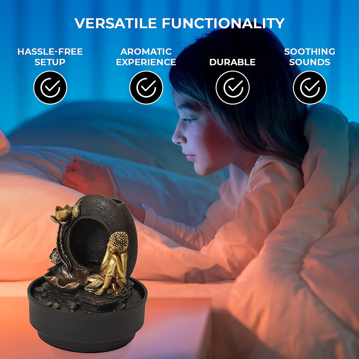 2-In-1 Water Fountain With Incense Burner With Light (30pcs Incense) 7681811 4