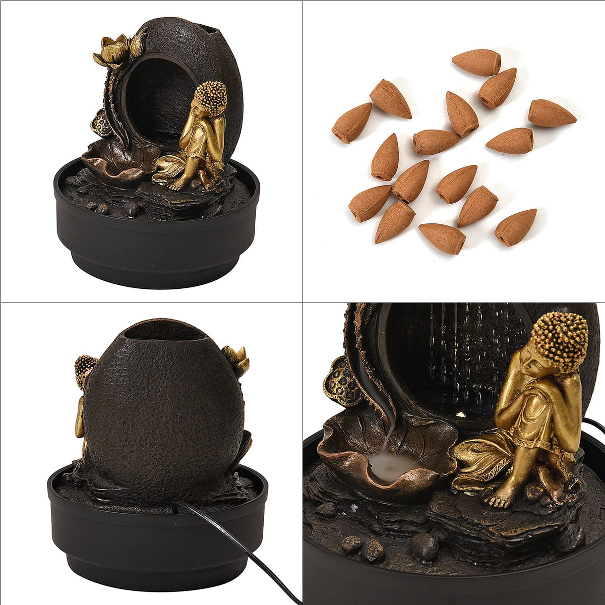 2-In-1 Water Fountain With Incense Burner With Light (30pcs Incense) 7681811 8