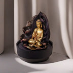 2-In-1 Buddha Water Fountain LED Light With Incense Burner (30pcs Incense) - Gold & Grey