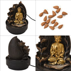 2-In-1 Buddha Water Fountain LED Light With Incense Burner (30pcs Incense) - Gold & Grey
