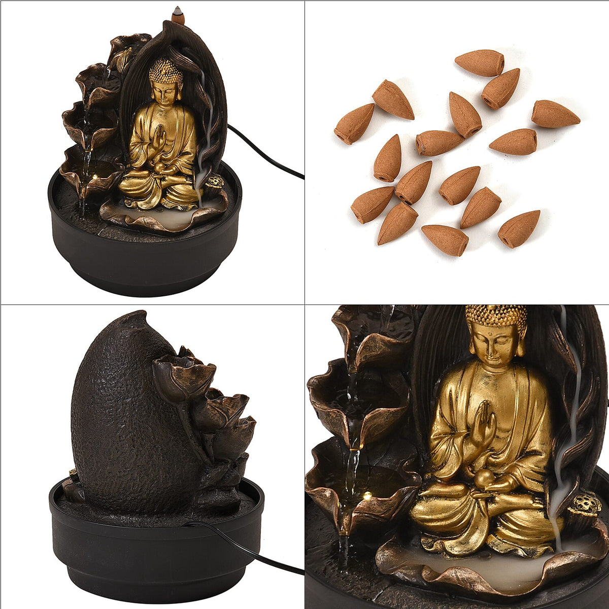 2-In-1 Water Fountain With Incense Burner With Light (30pcs Incense) 7681821 8