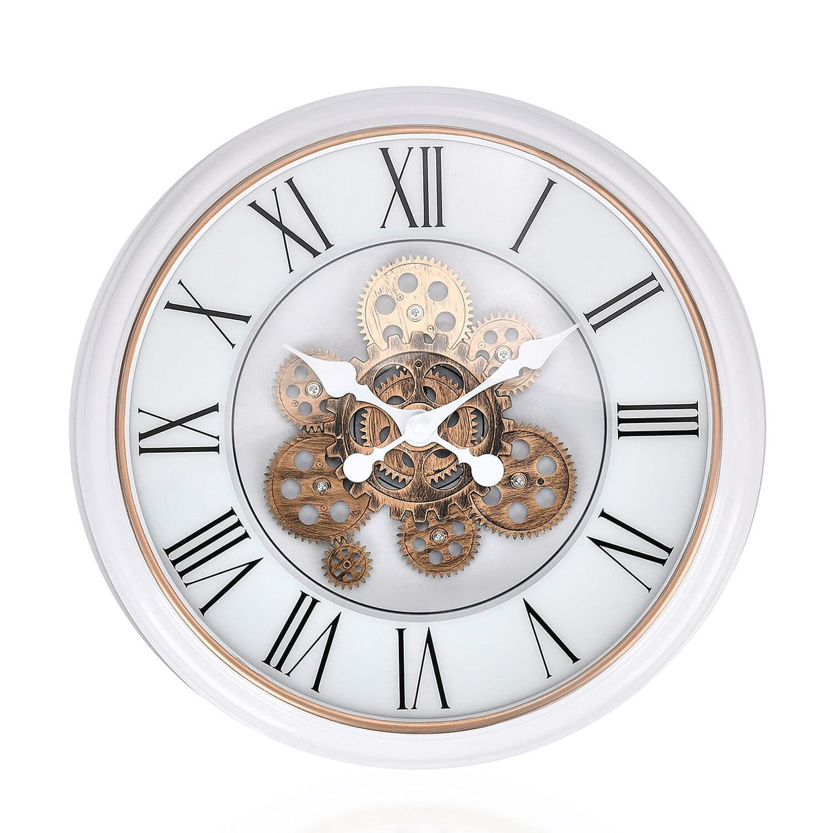 Large Vintage Turning Gears Wall Clock with Large Roman Numerals, Distinctive Retro Design (Size 45 cm) - White Curve 7686336 0