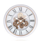 Large Vintage Turning Gears Wall Clock with Large Roman Numerals, Distinctive Retro Design (Size 45 cm) - White Curve