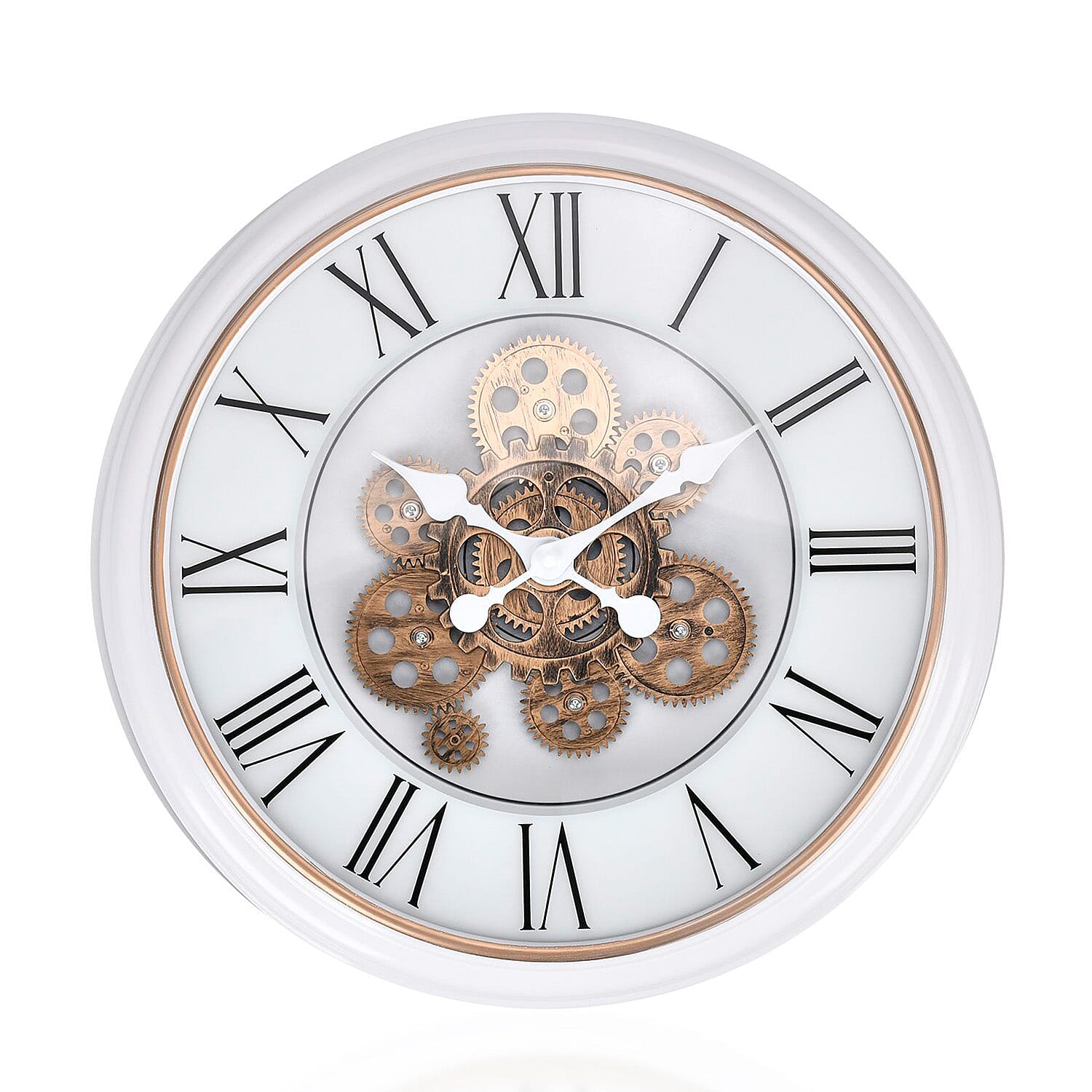 Large Vintage Turning Gears Wall Clock with Large Roman Numerals, Distinctive Retro Design (Size 45 cm) - White Curve 7686336 0