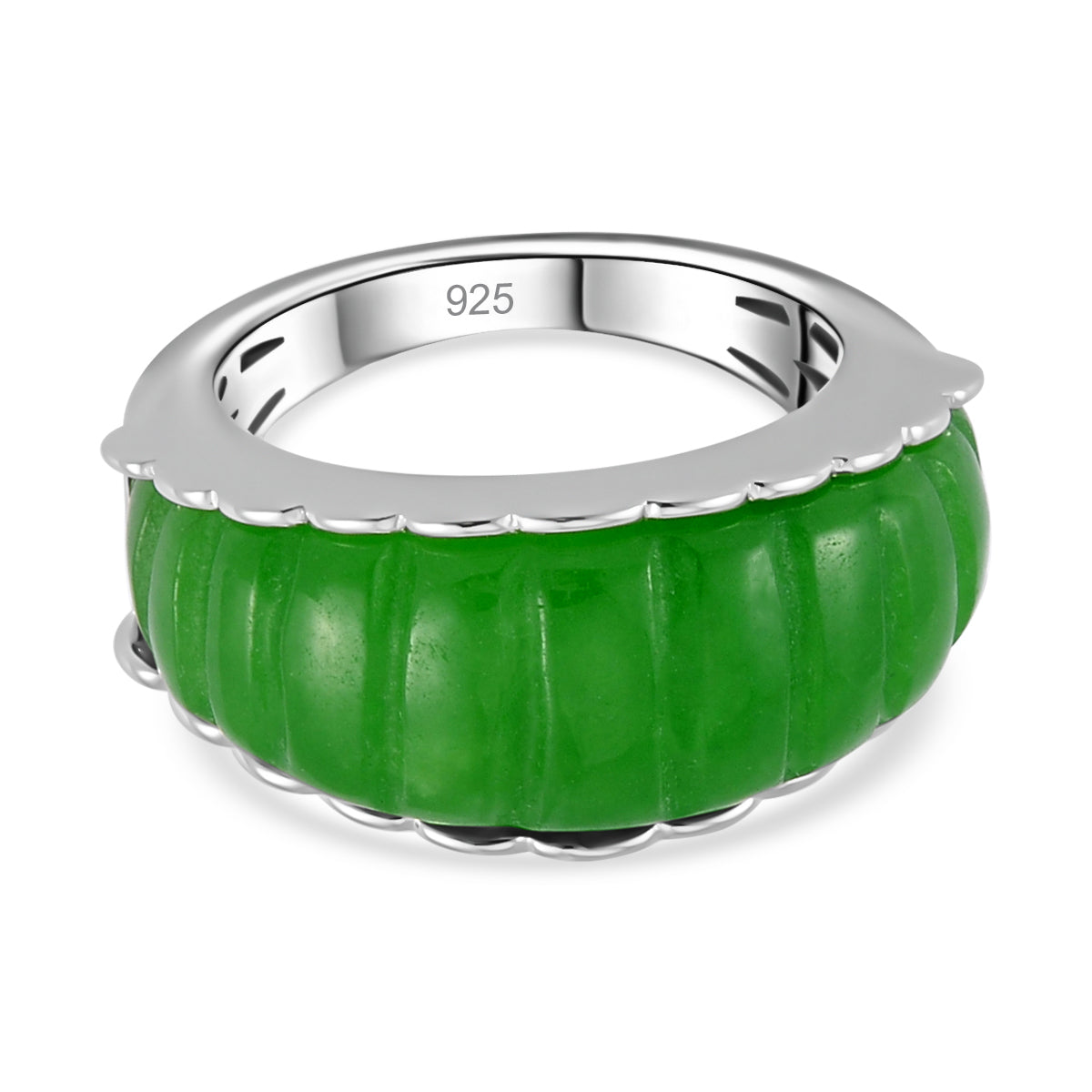 Green Jadeite Jade Ring in Rhodium Overlay Sterling Silver 15.17 Ct, Silver Wt 6.00 Gms. V32529850 0