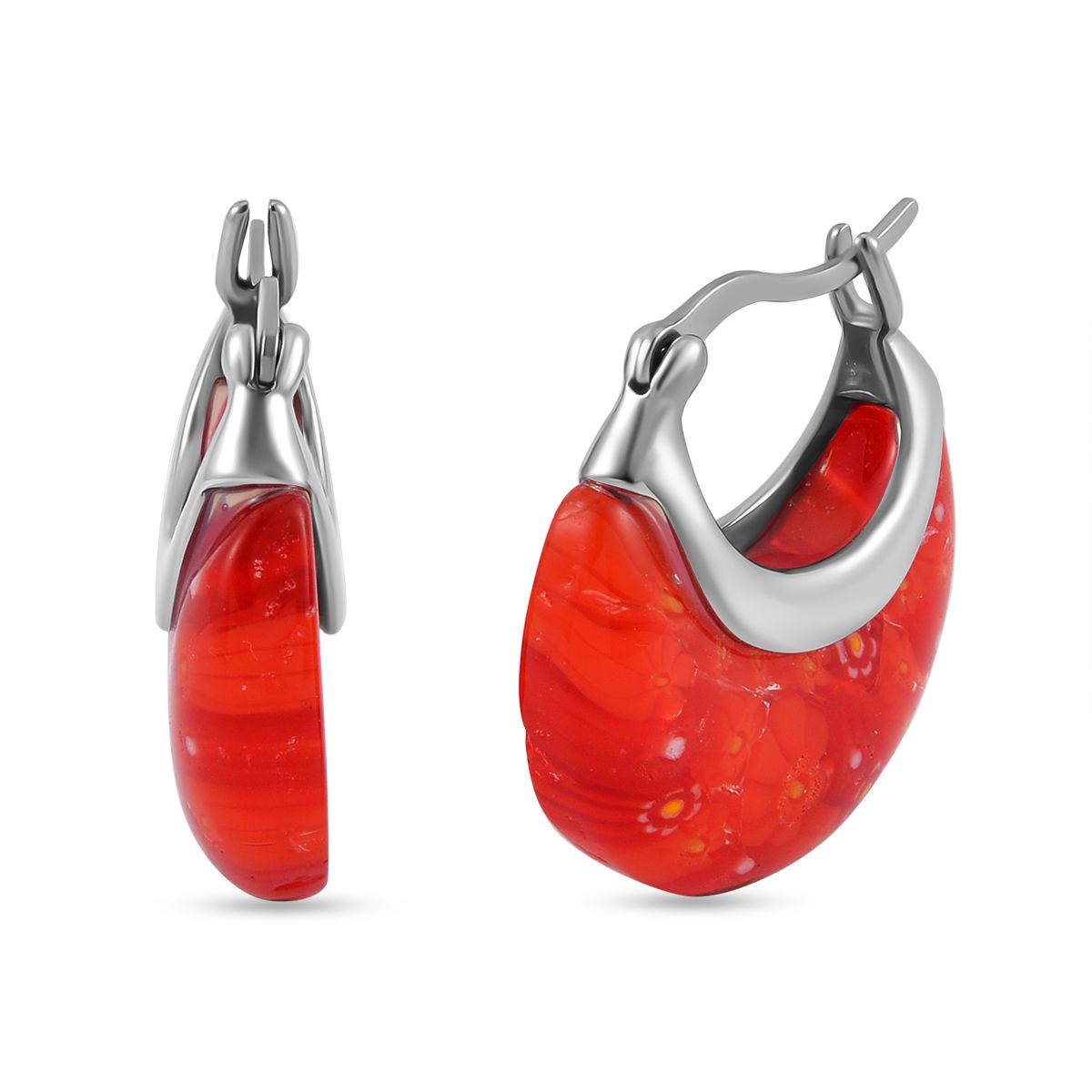 Red Colour Murano Style Basket Earrings in Stainless Steel V32513203 0