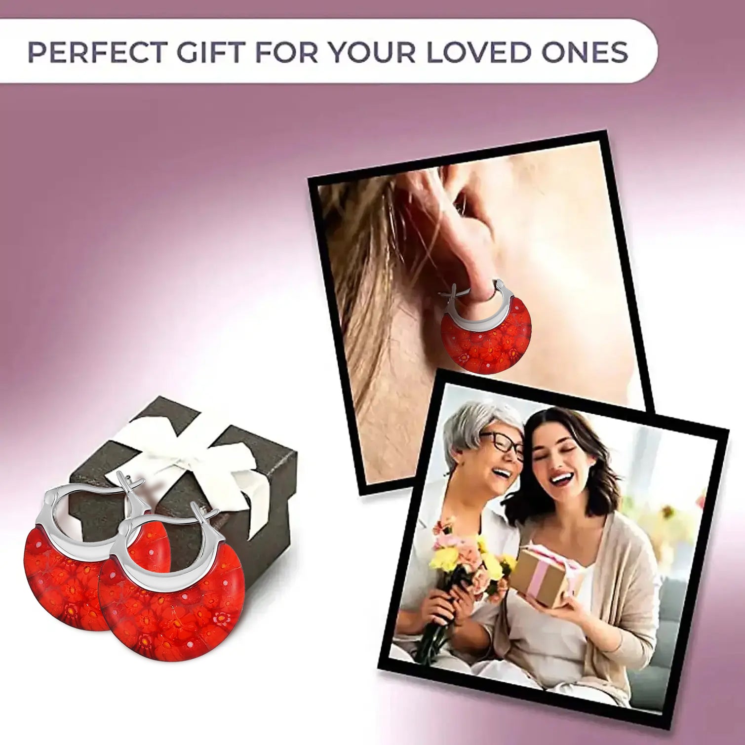 Red Colour Murano Style Basket Earrings in Stainless Steel V32513203 5