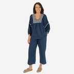 100% Cotton Tamsy Cotton Cropped Trouser Size S (8-10) -Navy_7687717