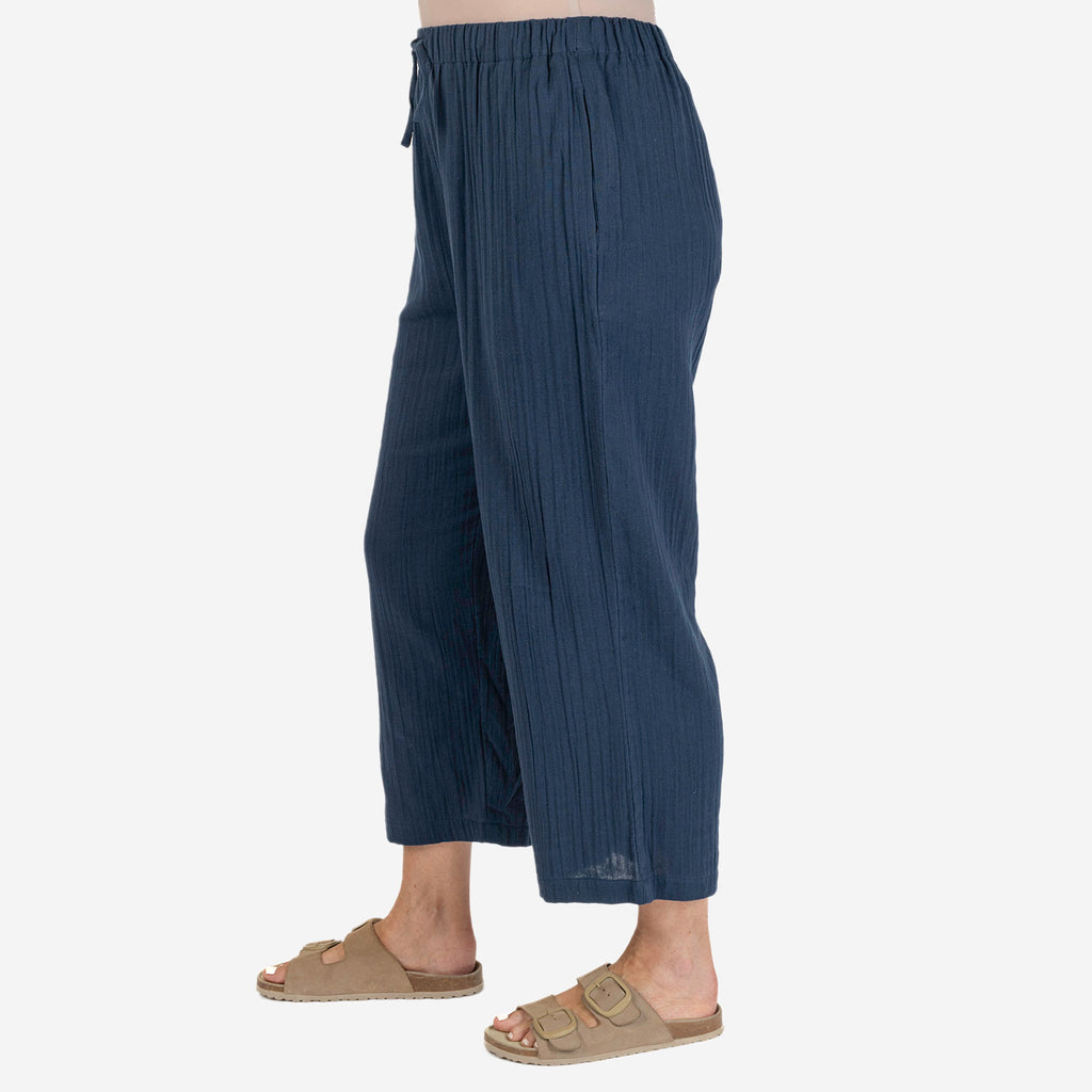 100% Cotton Tamsy Cotton Cropped Trouser Size S (8-10) -Navy_7687717_2