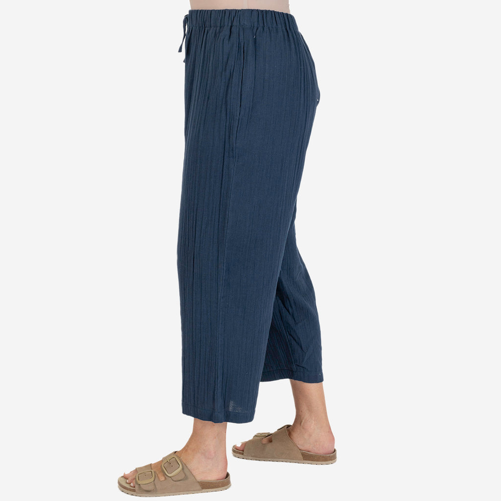 100% Cotton Tamsy Cotton Cropped Trouser Size S (8-10) -Navy_7687717_3