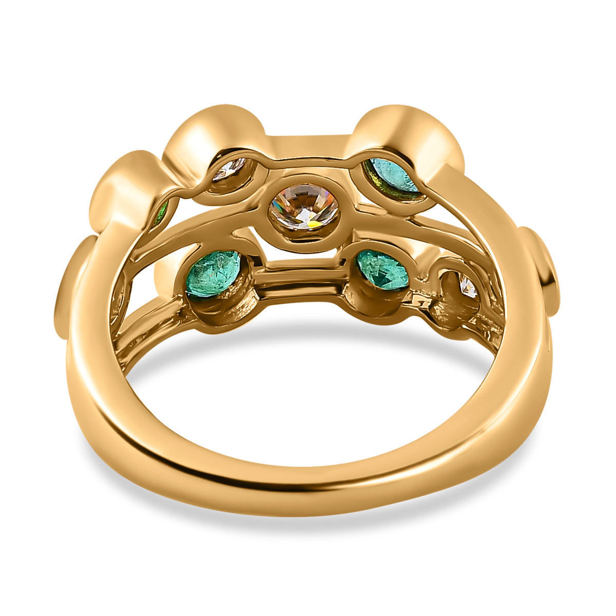 Gemfields Zambian Emerald and Moissanite Bubble Ring in 18K Vermeil Yellow Gold Plated Sterling Silver V32592195 5