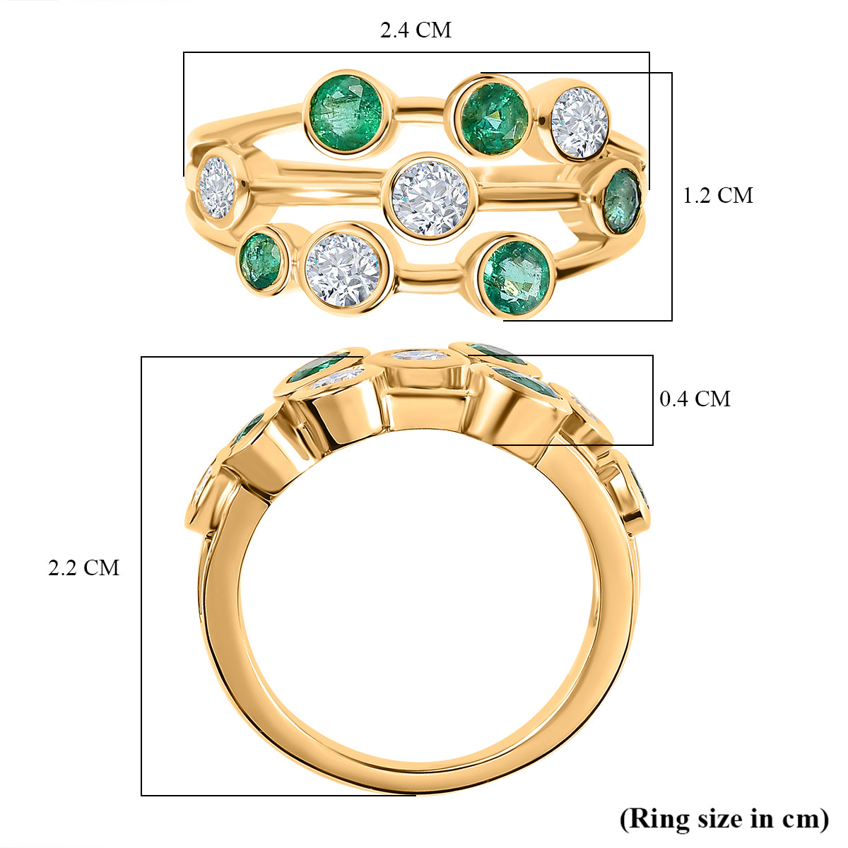 Gemfields Zambian Emerald and Moissanite Bubble Ring in 18K Vermeil Yellow Gold Plated Sterling Silver V32592195 6