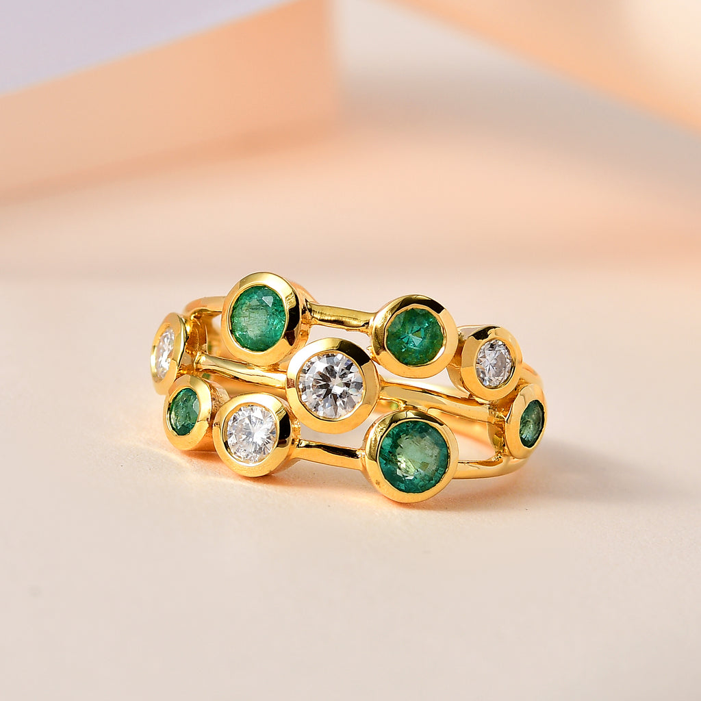 D'Joy - Gemfields Zambian Emerald & Moissanite Bubble Ring in 18K Vermeil Yellow Gold Plated Sterling Silver 1.57 Ct._7689532_1