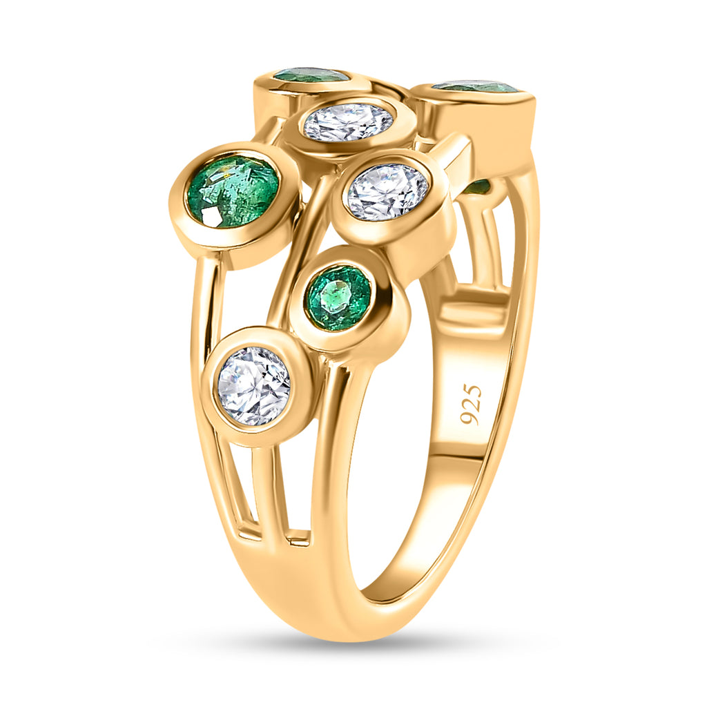 D'Joy - Gemfields Zambian Emerald & Moissanite Bubble Ring in 18K Vermeil Yellow Gold Plated Sterling Silver 1.57 Ct._7689532_3