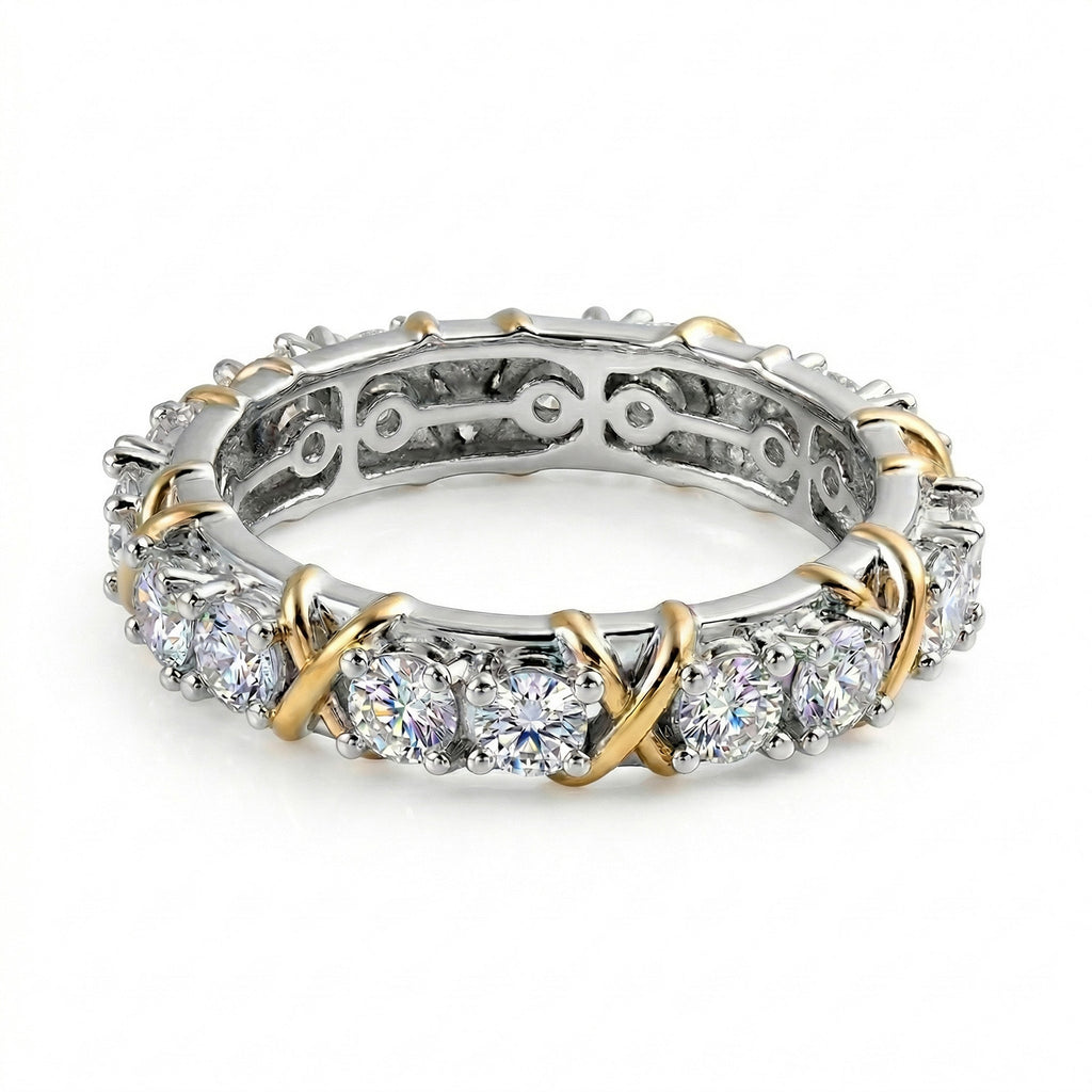 Royal Bali Collection - D'Joy Moissanite Criss Cross Band Ring in Platinum Overlay & Yellow Gold Plated Sterling Silver 1.60 Ct._7690130