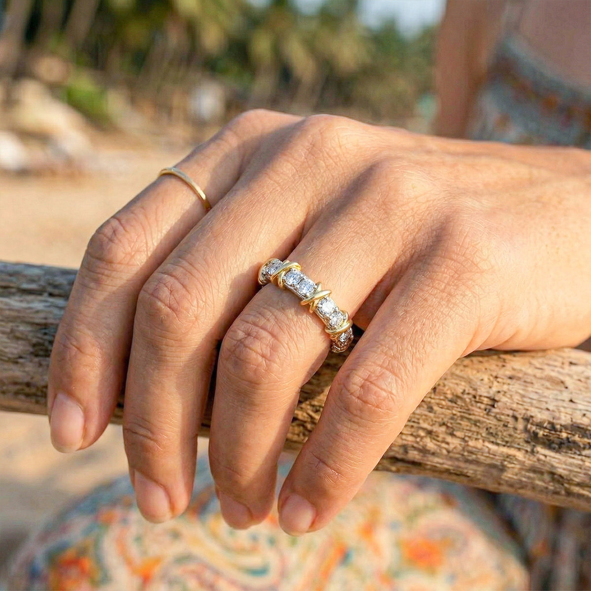 D'Joy Moissanite Criss Cross Band Ring in Platinum Overlay &amp; Yellow Gold Plated Sterling Silver 1.60 Ct. 7690130 6