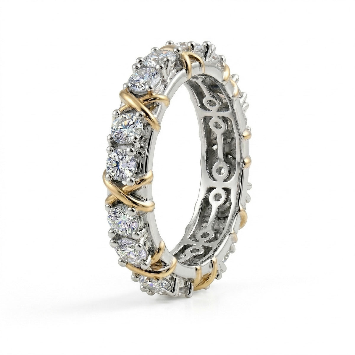 D'Joy Moissanite Criss Cross Band Ring in Platinum Overlay &amp; Yellow Gold Plated Sterling Silver 1.60 Ct. 7690130 7