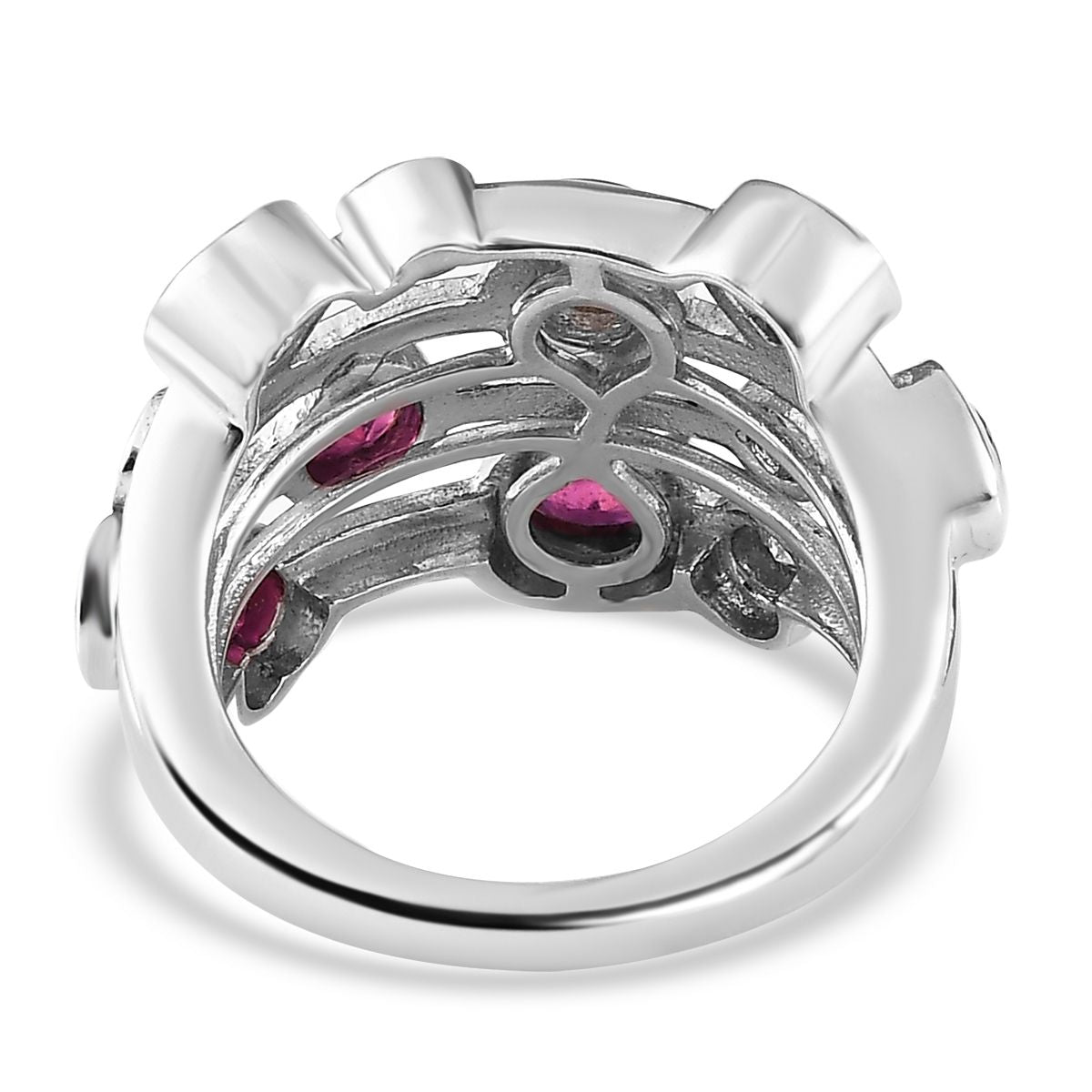 Heart Cut Ruby and Moissanite Bubble Ring in Platinum Overlay Sterling Silver V32513169 5