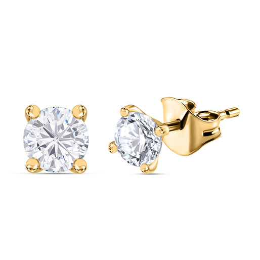 D'Joy - Moissanite Solitaire Stud Earrings with Push Back in 18K Vermeil Yellow Gold Plated Sterling Silver