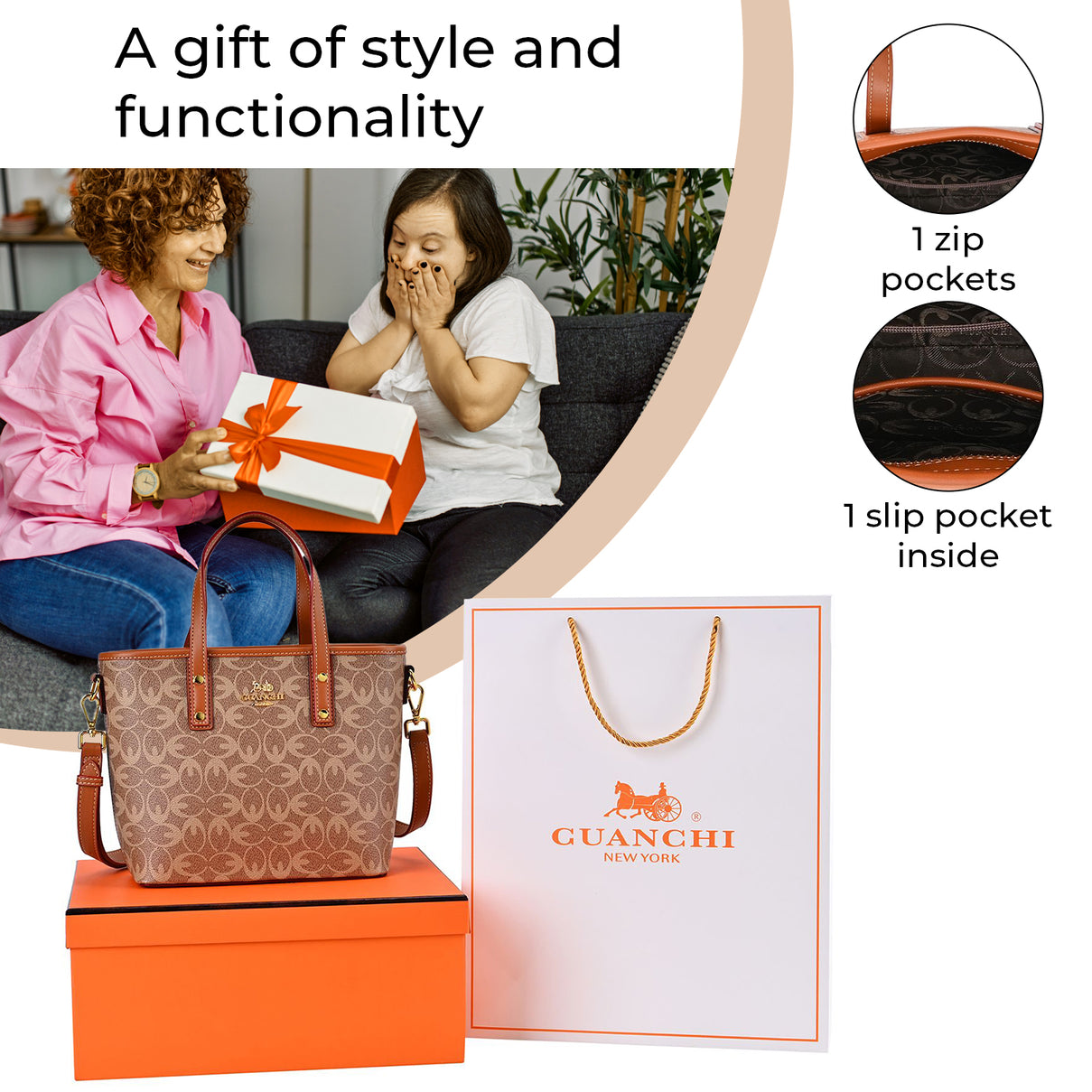 GUANCHI Crossbody Bag with Handle Drop &amp; Shoulder Strap - Brown 7693067 2