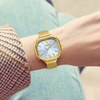 Gamages Of London TULIP Ladies Diamond Studded Swiss Movt. Aqua Blue Dial Water Resistant Watch with Gold Mesh Bracelet_7694285_2
