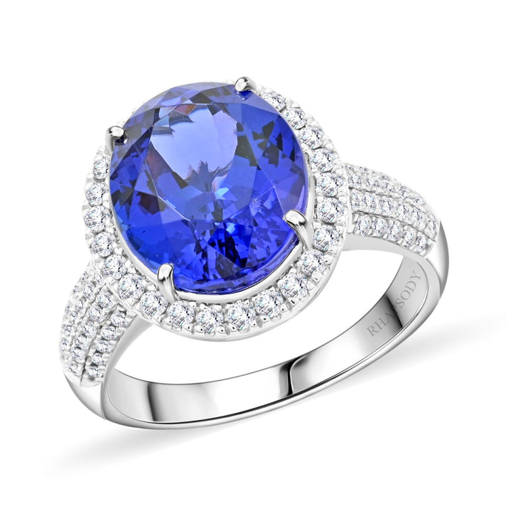 RHAPSODY 950 Platinum AGI Certified &amp; Appraised AAAA Tanzanite and Diamond (VS-EF) Ring 8.15 Ct, Platinum Wt. 9.00 Gms. 7695506 1