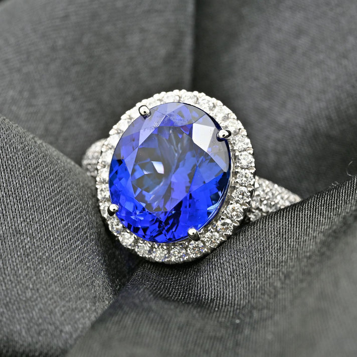 RHAPSODY 950 Platinum AGI Certified &amp; Appraised AAAA Tanzanite and Diamond (VS-EF) Ring 8.15 Ct, Platinum Wt. 9.00 Gms. 7695506 2