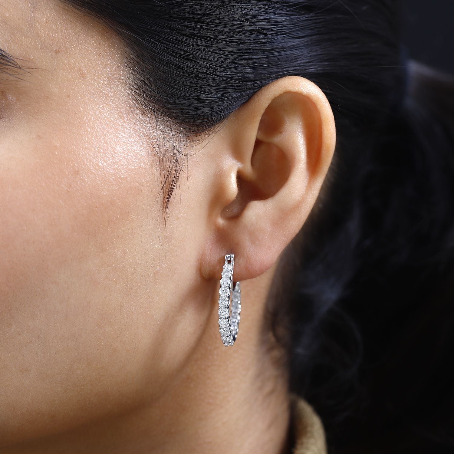 Moissanite  Inside-Out Hoop Earrings in Platinum Overlay Sterling Silver 2.560  Ct. 7697221 3