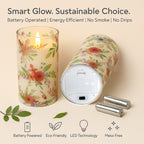 Set of 2 LED Floral Printed Glass Wax Candle - Multi