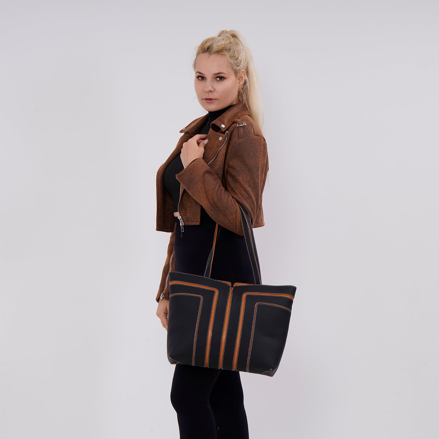 Genuine Leather Tote Bag with Handle Drop V32520231 2