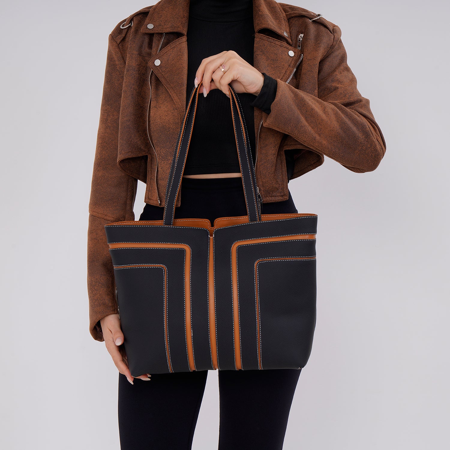 Genuine Leather Tote Bag with Handle Drop V32520231 3