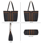 Genuine Leather Tote Bag with Handle Drop - Black & Brown_7700285_3