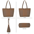 Genuine Leather Tote Bag with Handle Drop - Grey & Brown_7700287_3