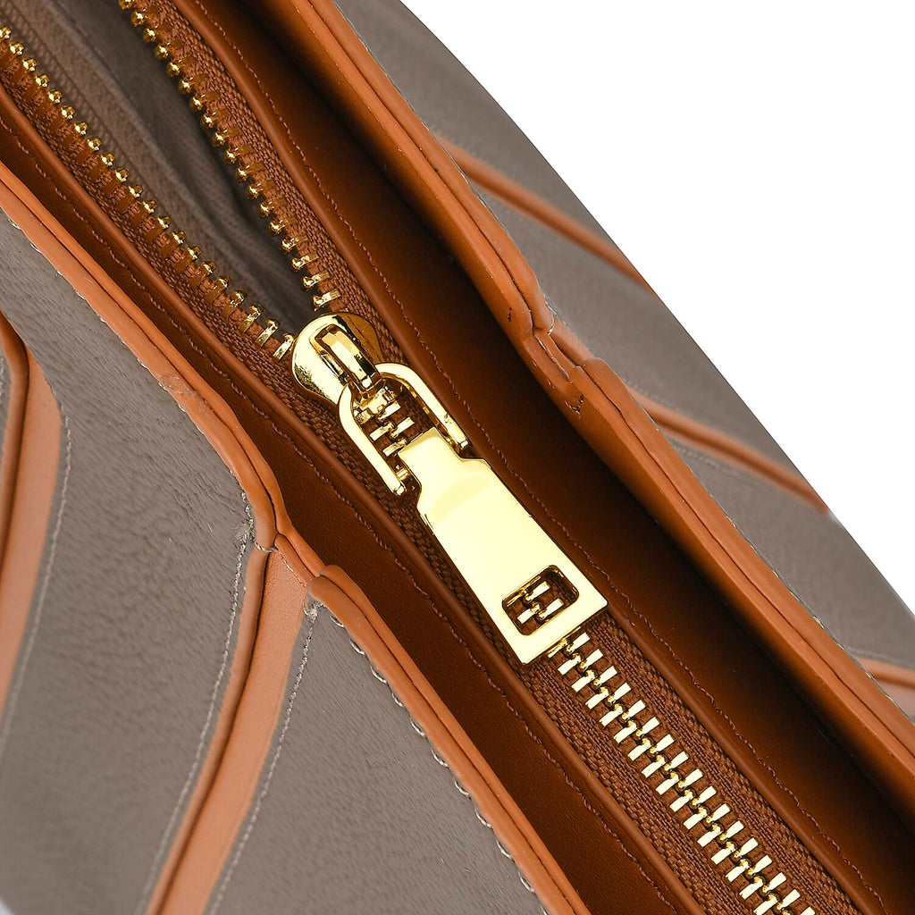 Genuine Leather Tote Bag with Handle Drop - Grey & Brown_7700287_5