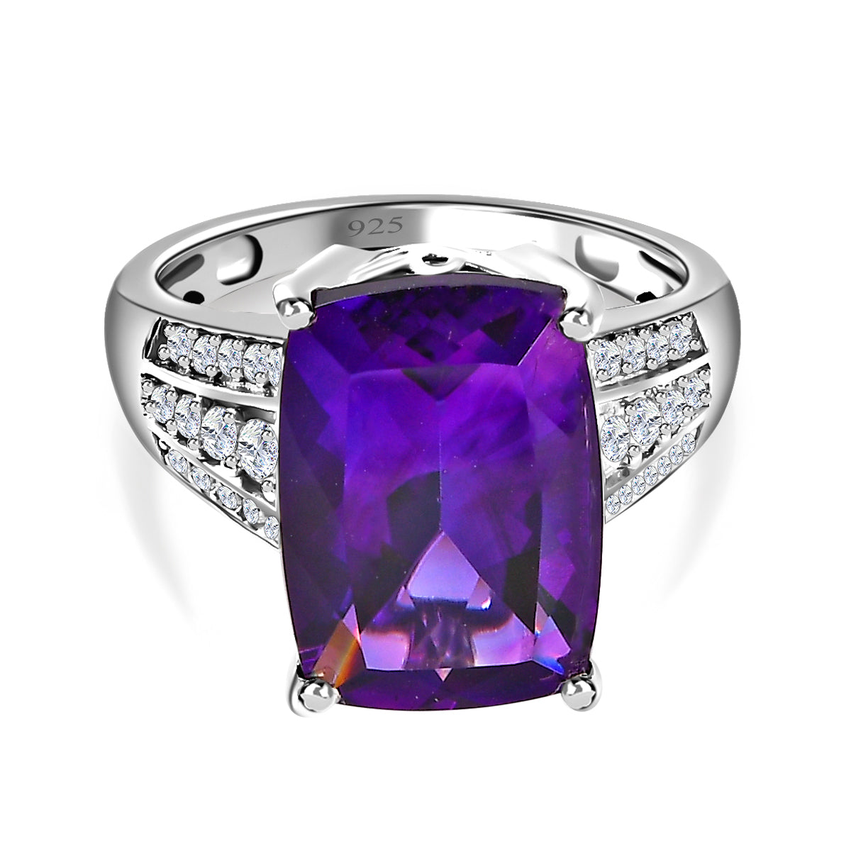 Moroccan Amethyst &amp; Moissanite Ring in Platinum Overlay Sterling Silver 7.20 Ct. 7700352 0