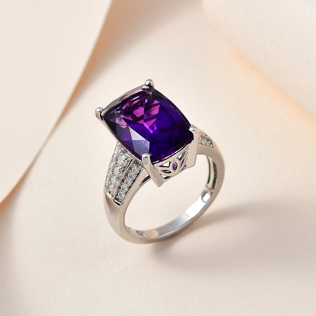 Moroccan Amethyst &amp; Moissanite Ring in Platinum Overlay Sterling Silver 7.20 Ct. 7700352 2