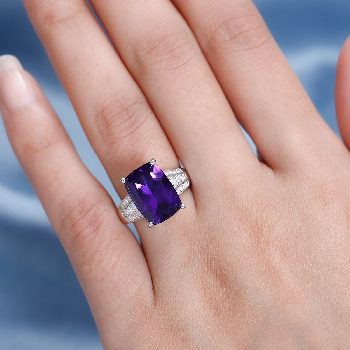 Moroccan Amethyst &amp; Moissanite Ring in Platinum Overlay Sterling Silver 7.20 Ct. 7700352 3