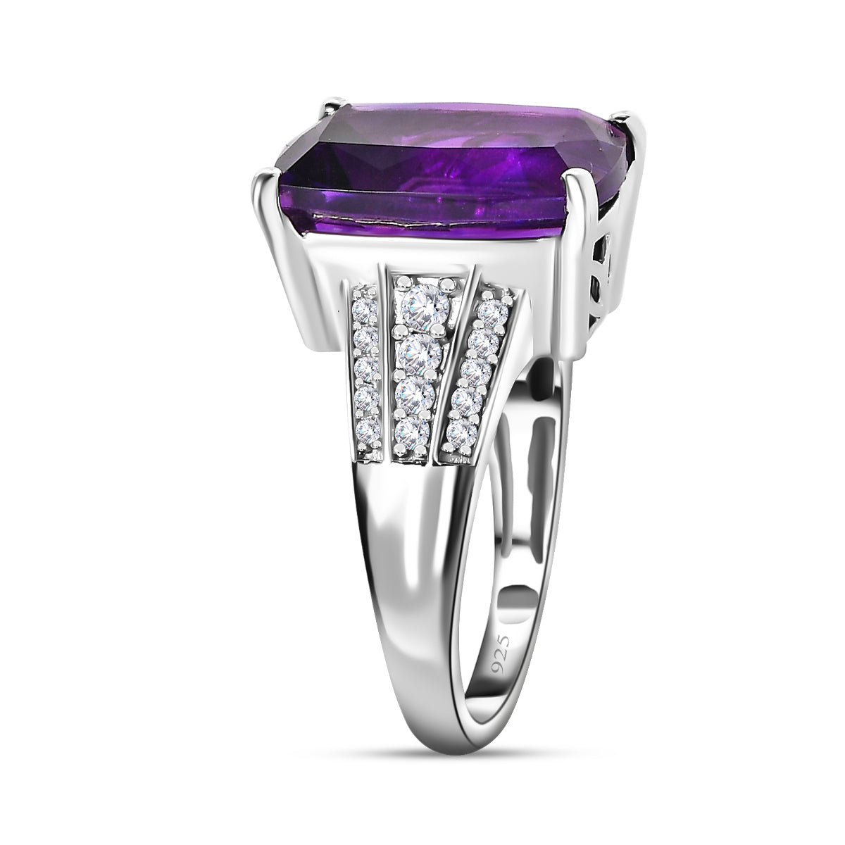 Moroccan Amethyst &amp; Moissanite Ring in Platinum Overlay Sterling Silver 7.20 Ct. 7700352 4