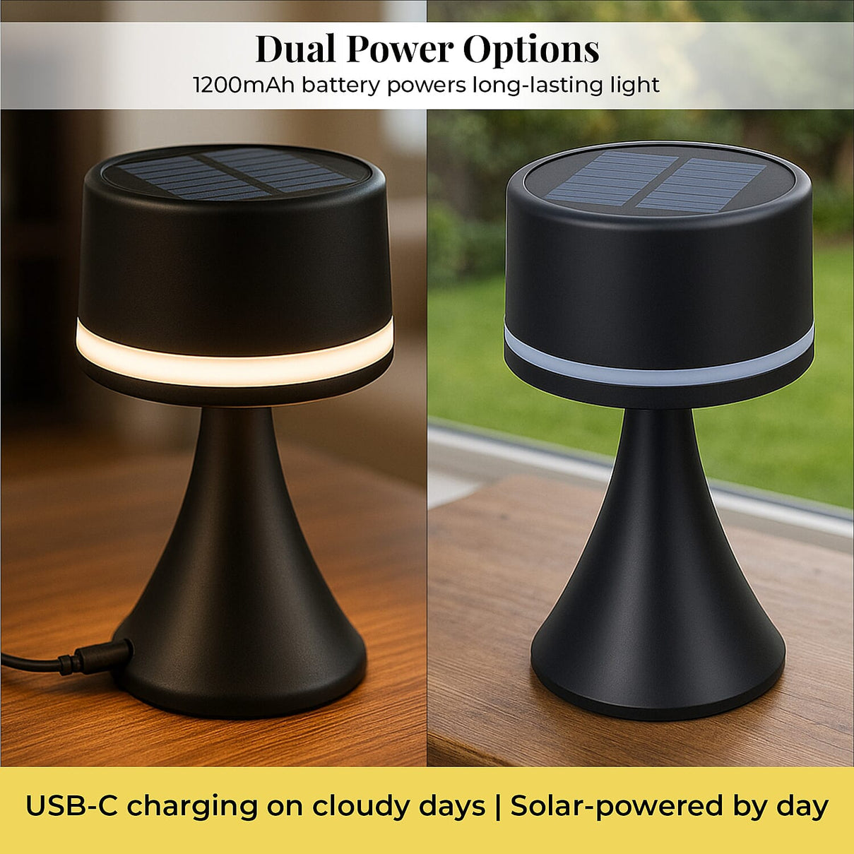 Solar Table Lamp with USB Recharge Function and 1200mah Battery - Black 7700593 3