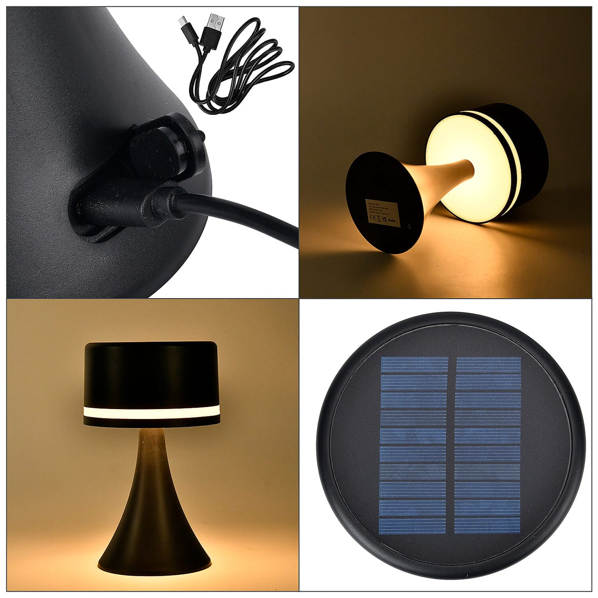 Solar Table Lamp with USB Recharge Function and 1200mah Battery - Black 7700593 8