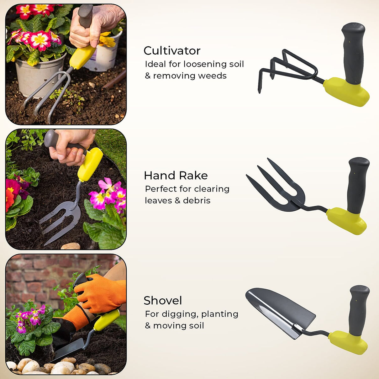Set of 3 Gardening Tools - Includes a Shovel, Hand Rake, and Cultivator 7700656 2