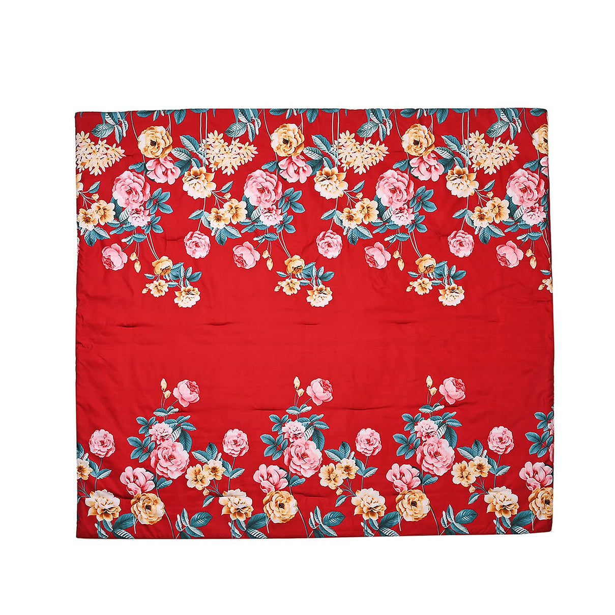 3 Piece Set - Peony Pattern Comforter with 2 Pillow Cases (Double Size 200x200 cm) - Red 7703128 5